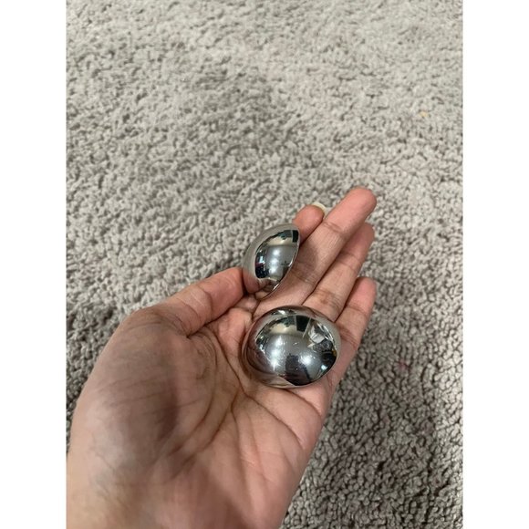 Big Silver stud earrings dome statement bold  studs large  round chunky mirror - Picture 6 of 8